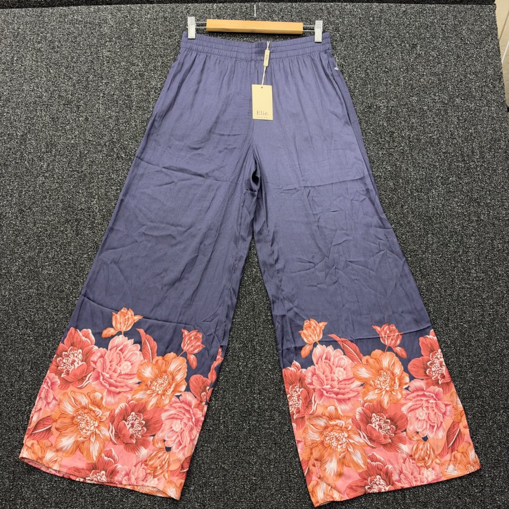 Elie Tahari Floral Wide Leg Palazzo Pants Womens Small Blue New vacation boho